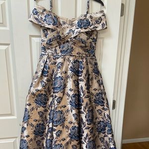 Metallic Brocade Cold-Shoulder Gown